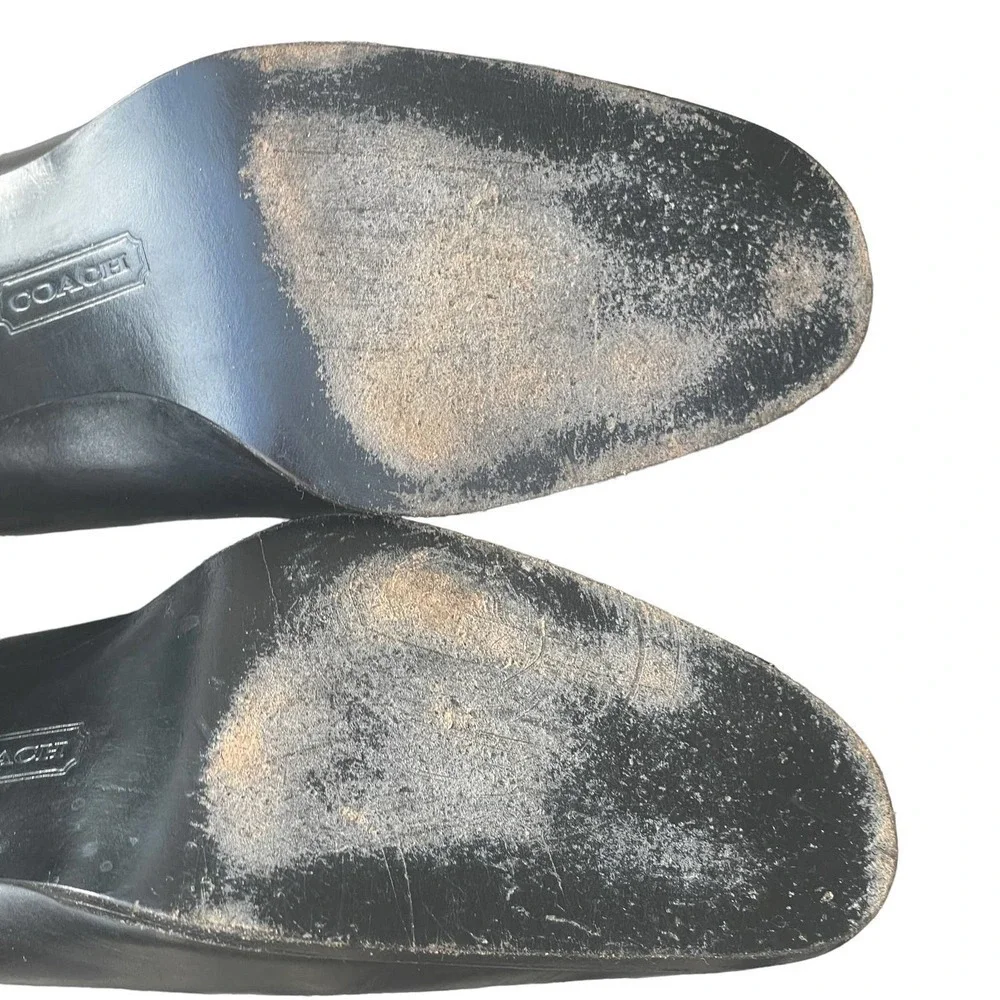 Coach New York Black Leather Round Toe Block Heels  - Size 8
